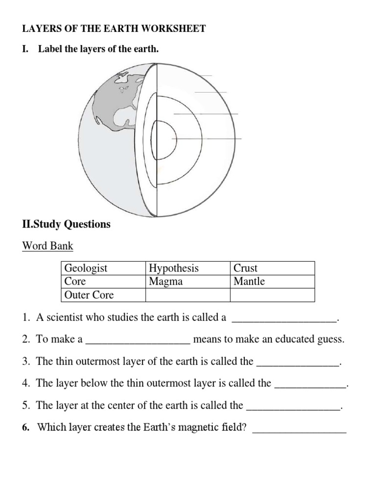 Demo Layers Of The Earth Worksheet PDF Worksheets Library