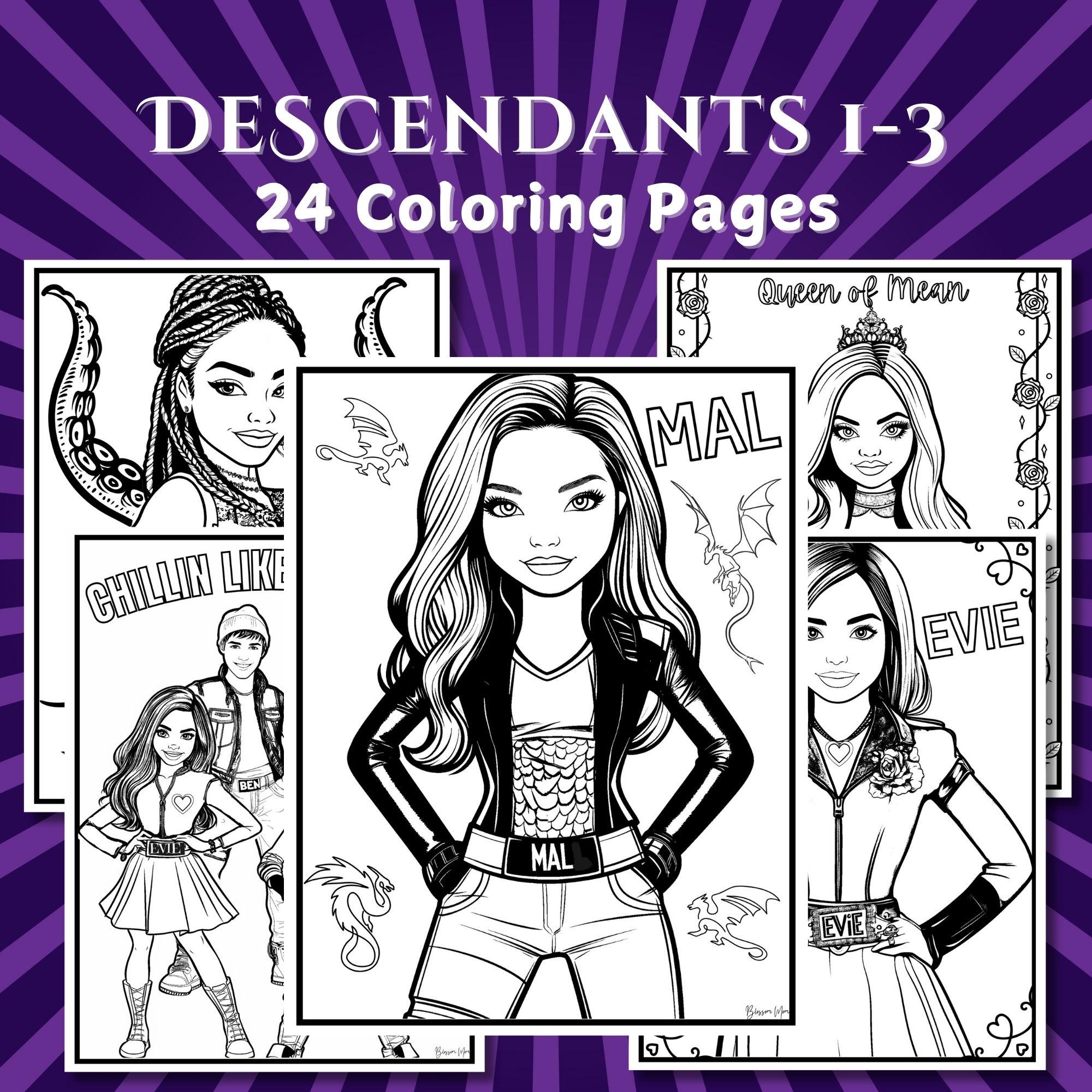 Descendants Coloring Pages Instant Download PDF Printable Descendants Birthday Color Sheets Kids Party Activity Etsy