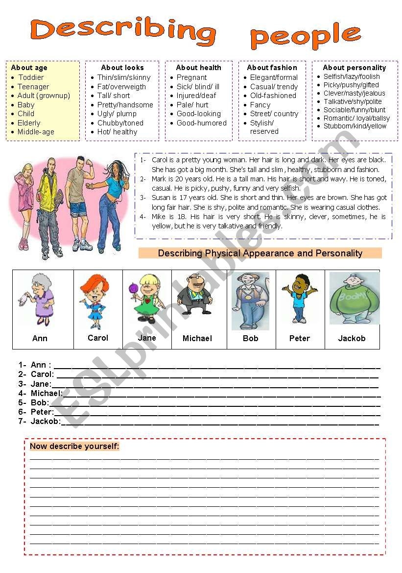 Describing People Exercise For Grade4