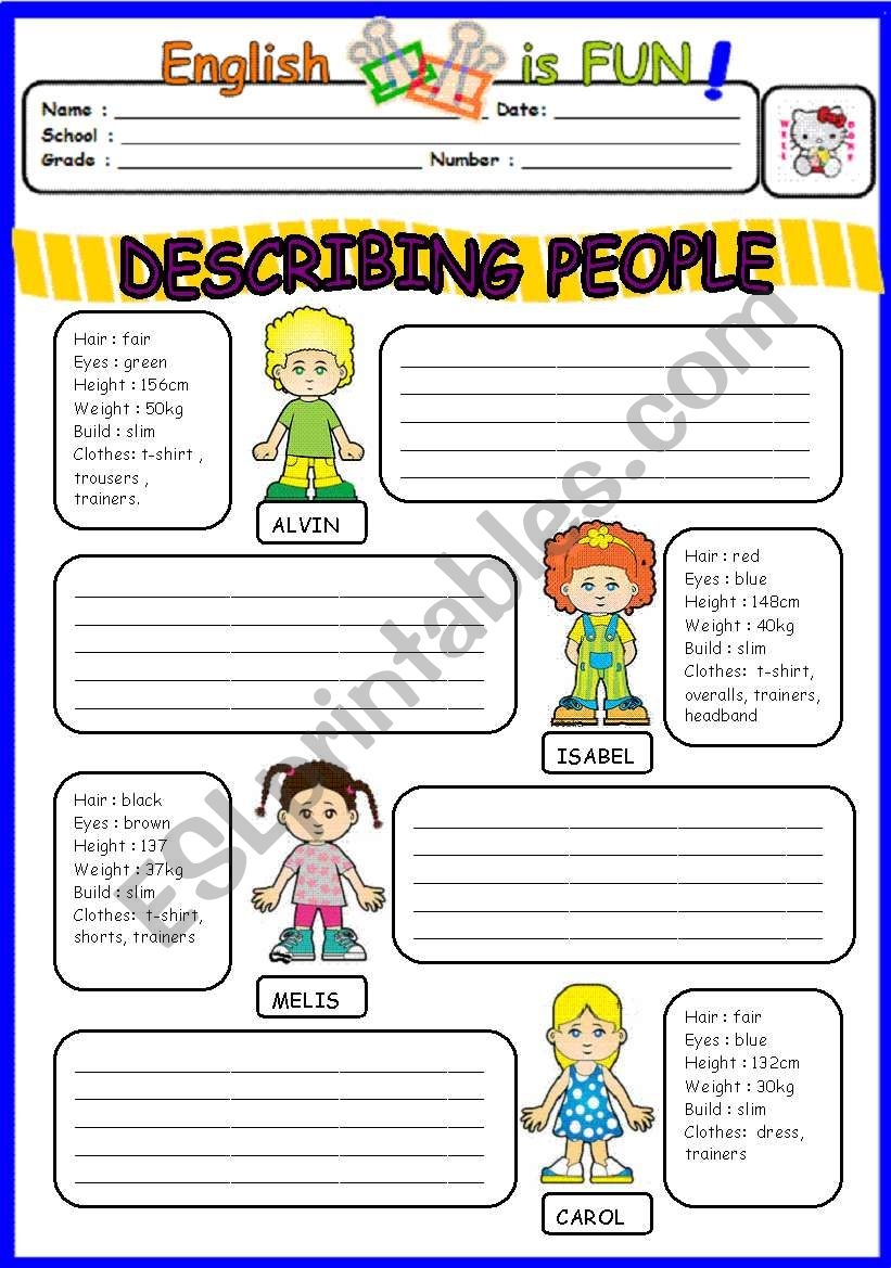 Describing Peoples Appearance Esl Activities Worksheets ESL 0801 Week