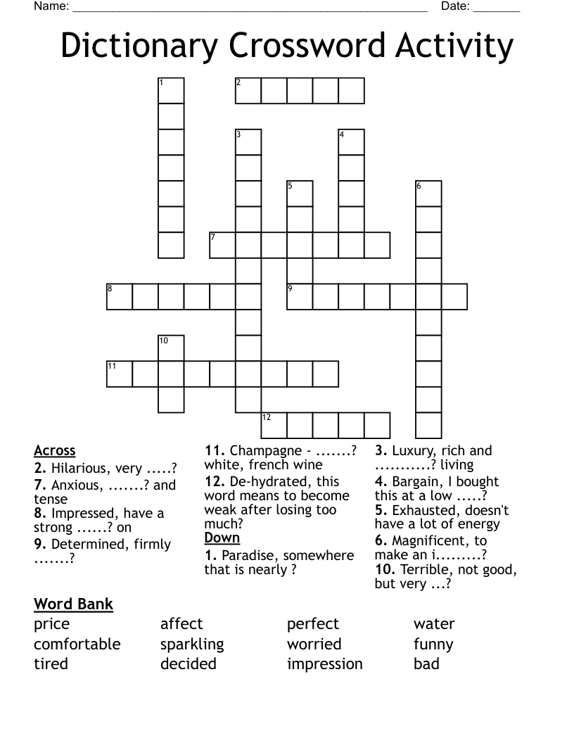 Dictionary Crossword Activity WordMint