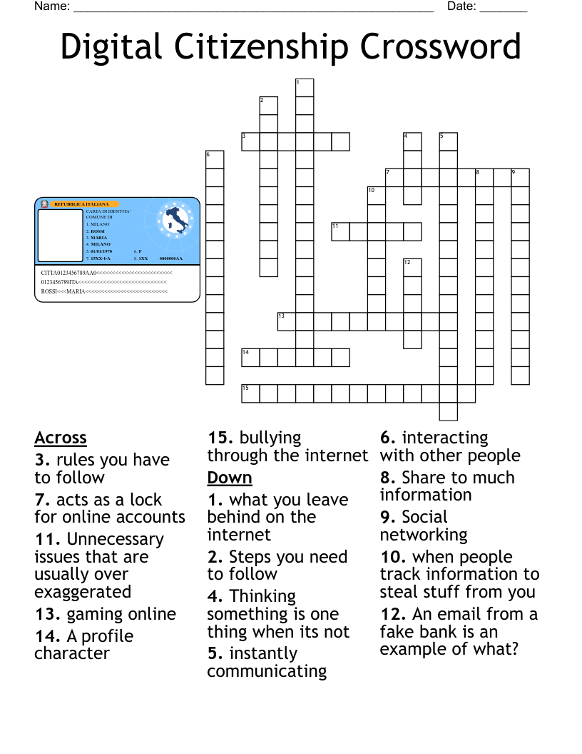 Digital Citizenship Crossword WordMint Digital Citizenship Crossword WordMint