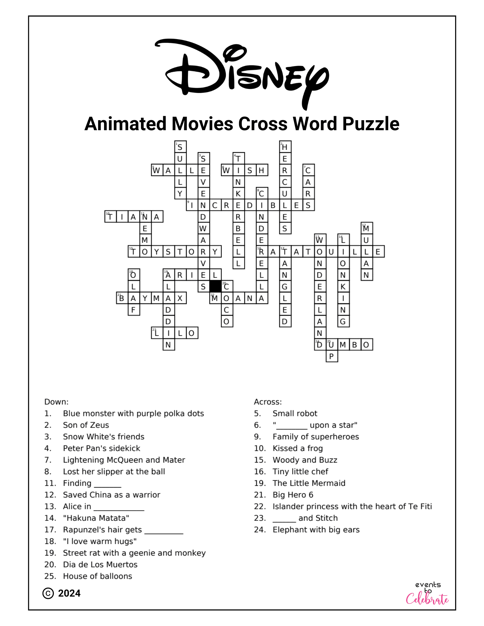 online disney crossword puzzles
