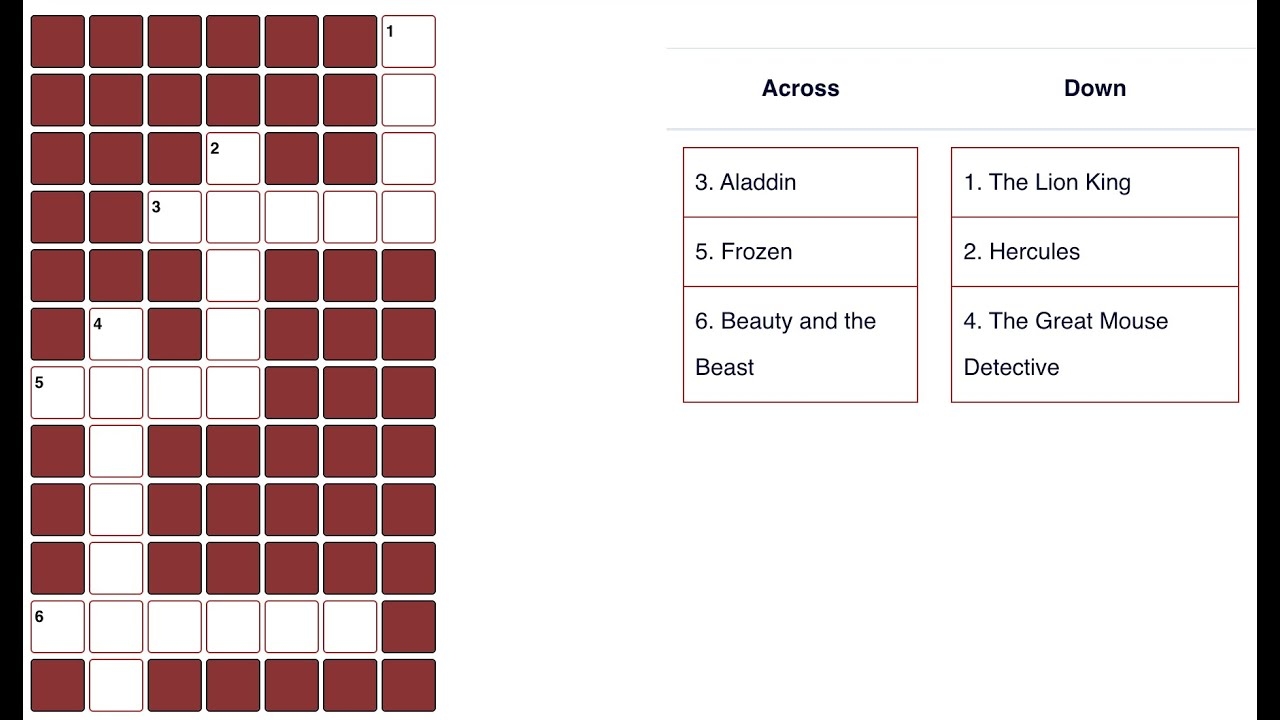 Disney Male Villains Crossword Puzzle Can You Correctly Guess Disney Villains From Movie YouTube