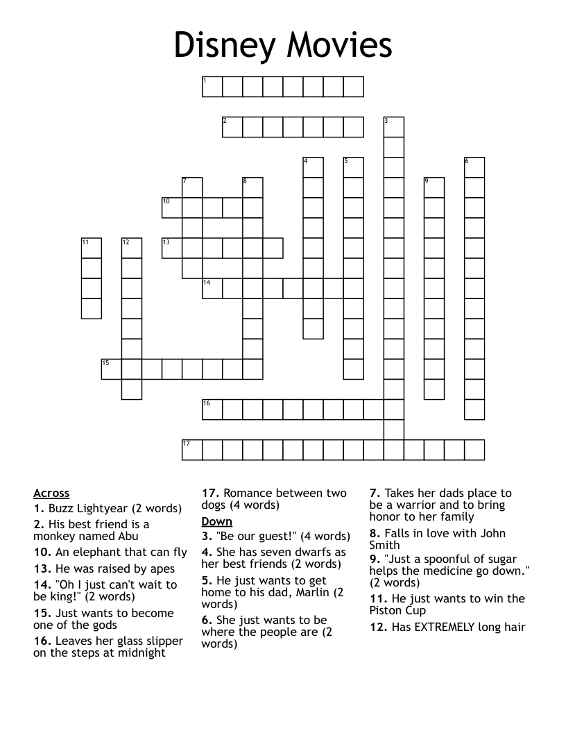 Disney Movie Titles Crossword WordMint