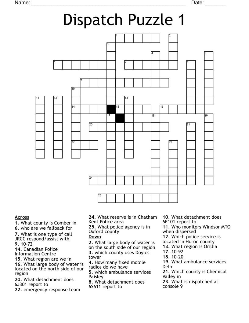 Dispatch Puzzle 1 Crossword WordMint