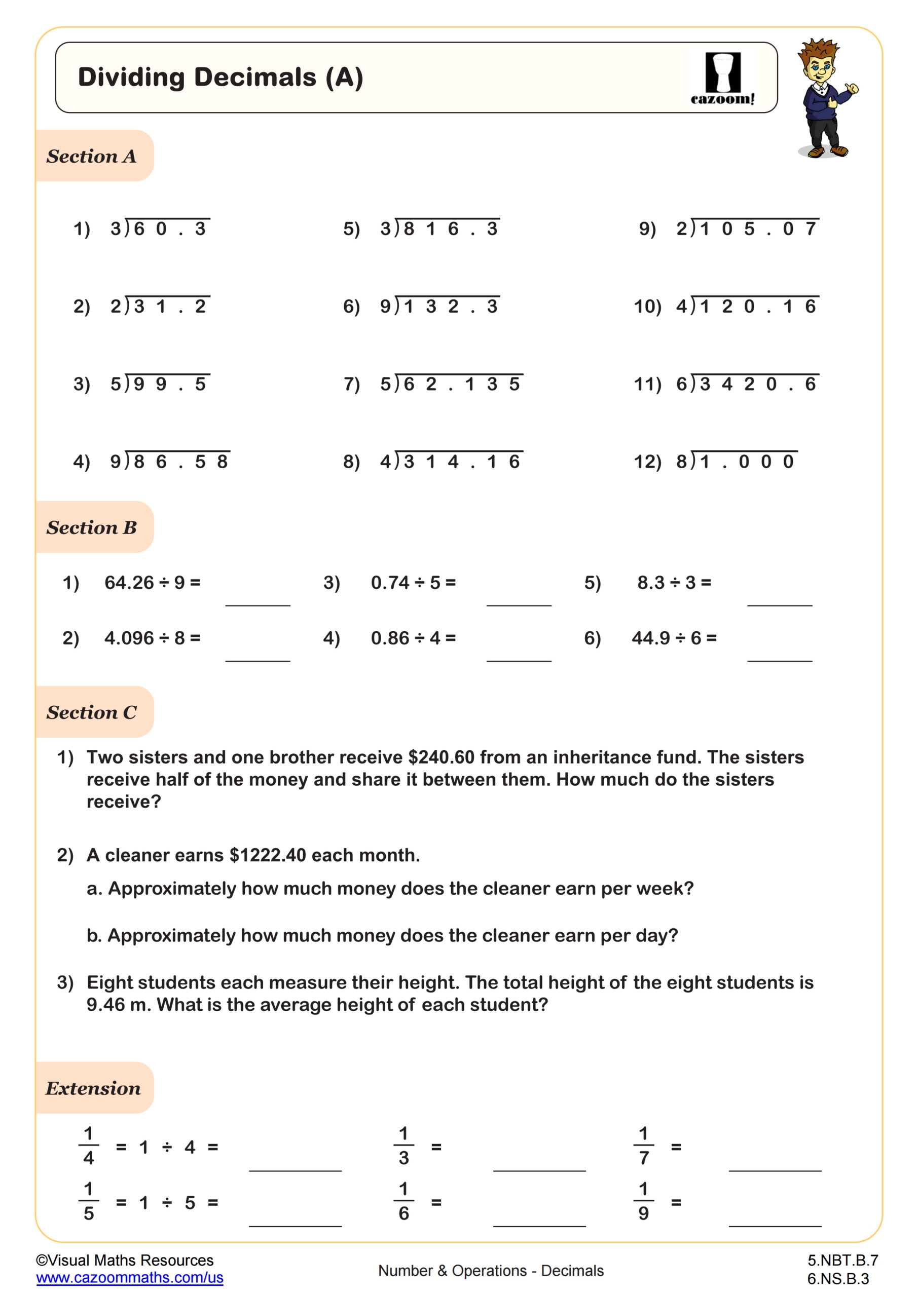 Dividing Decimals A Worksheet 5th Grade PDF Worksheets