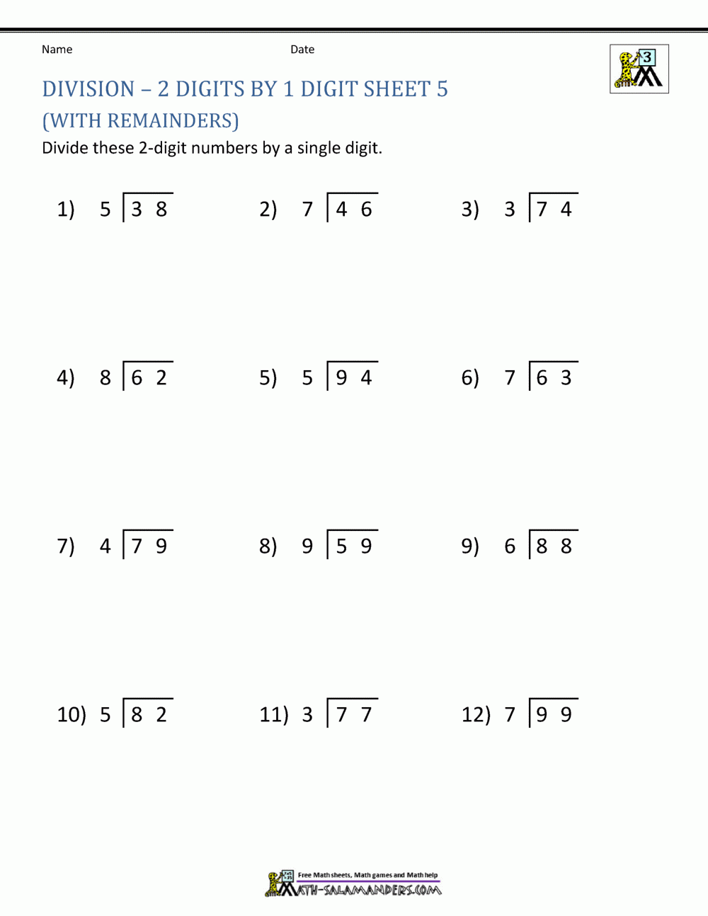 long division activity sheets