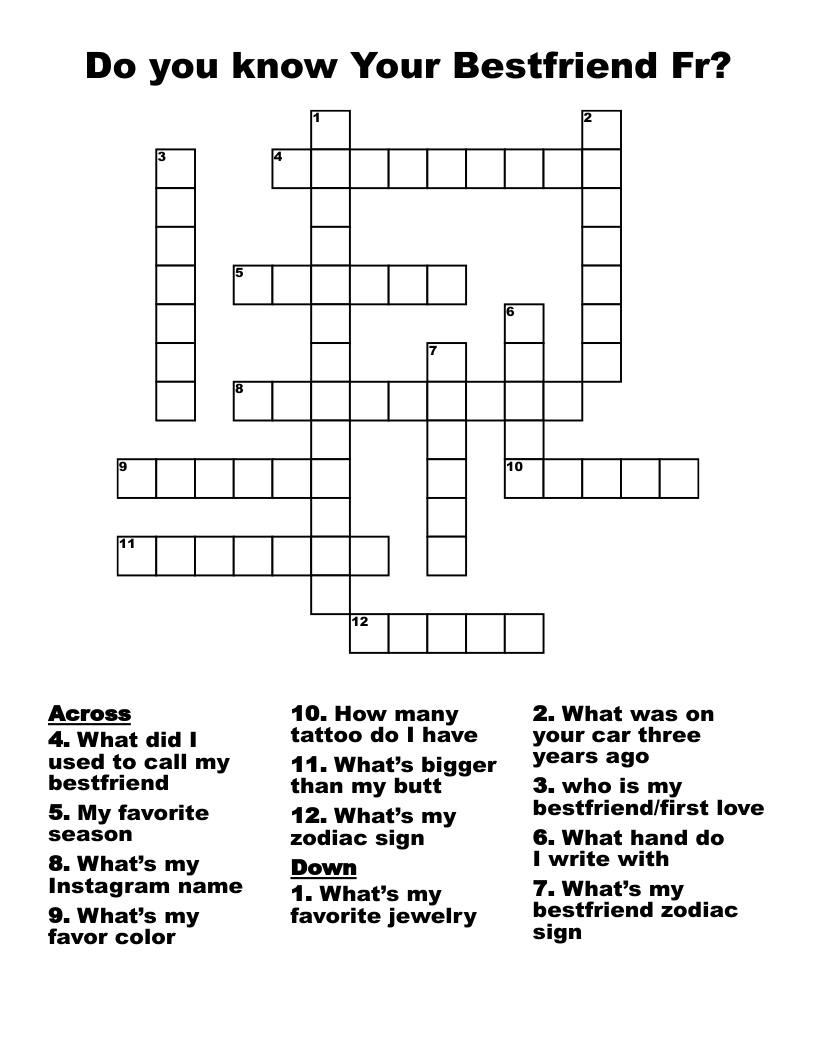 Do You Know Your Bestfriend Fr Crossword WordMint Do You Know Your Bestfriend Fr Crossword WordMint