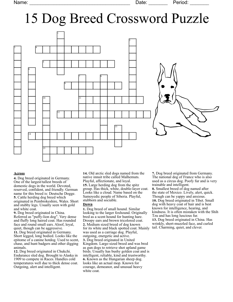 Dog Breed Crossword Puzzle WordMint