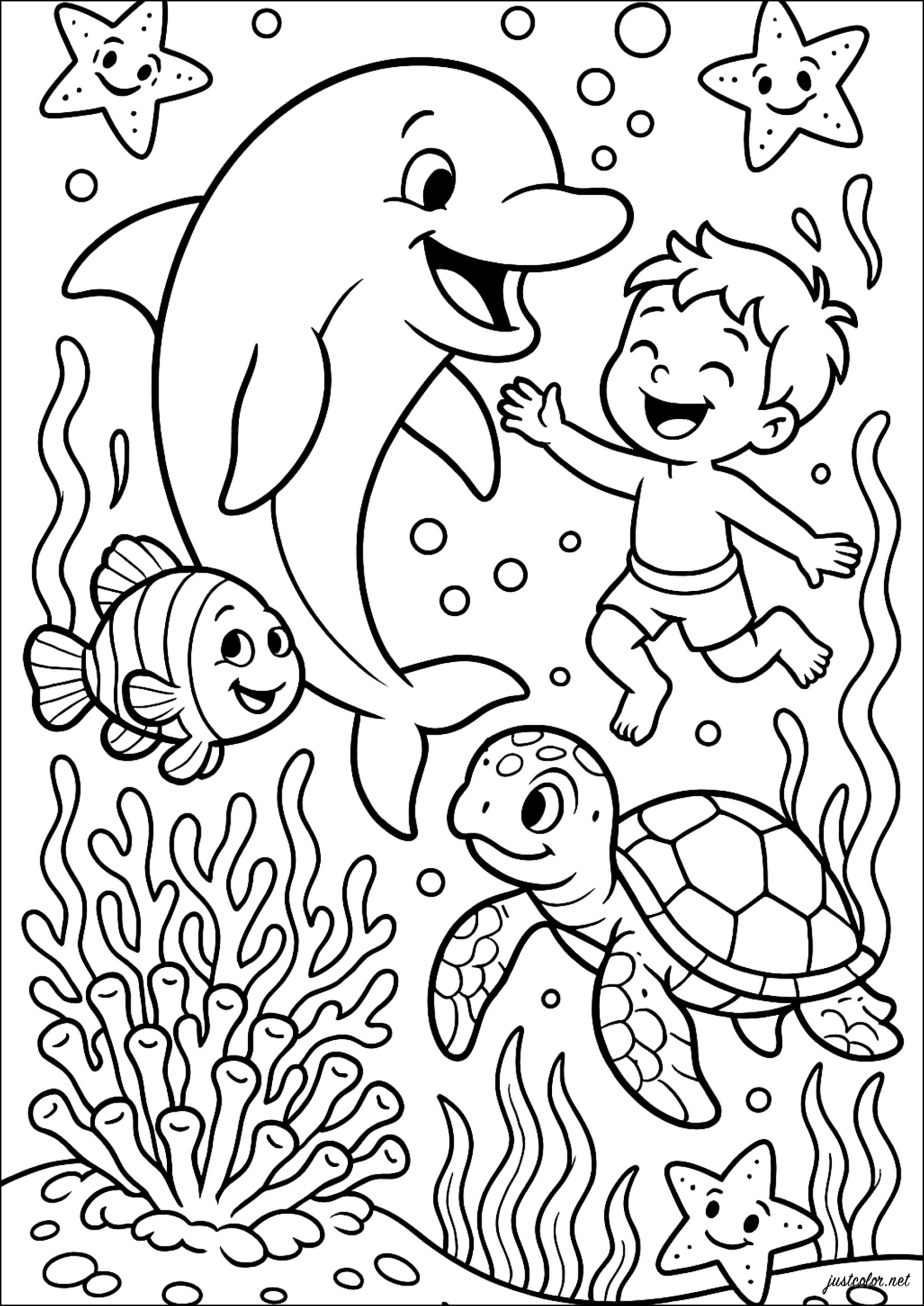Dolphin Underwater Adventure Sea Creatures Coloring Pages