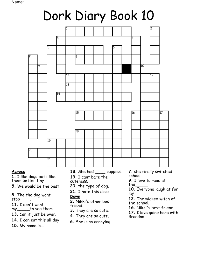 Dork Diary Book 10 Crossword WordMint Dork Diary Book 10 Crossword WordMint