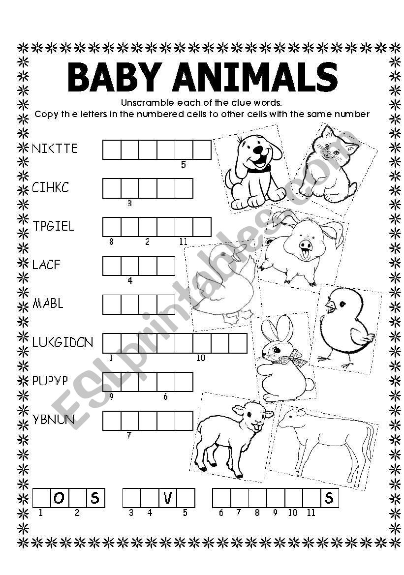 DOUBLE PUZZLE BABY ANIMALS KEY ESL Worksheet By Lupiscasu