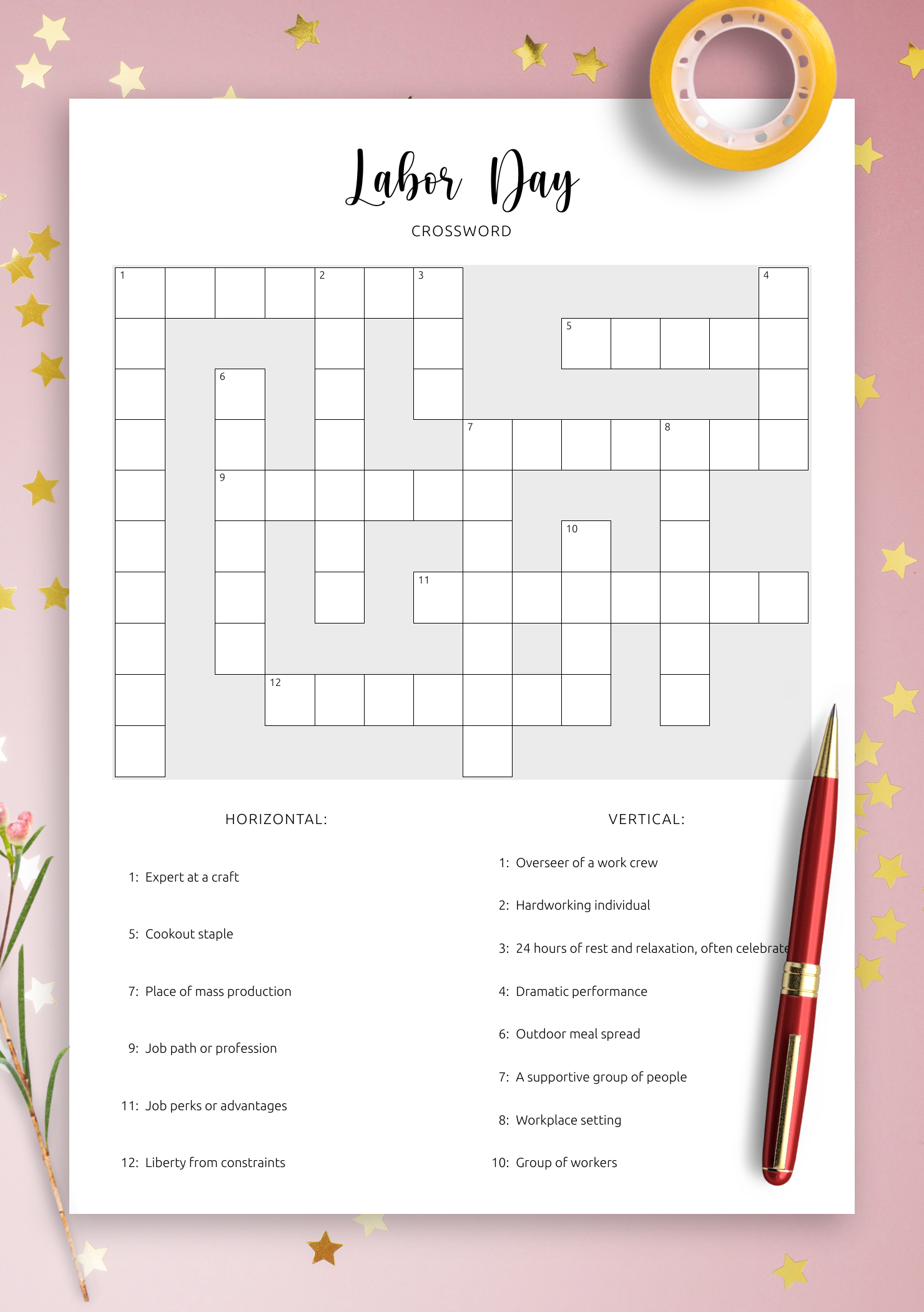 Download Printable Labor Day Crossword PDF Honoring Workers Download Printable Labor Day Crossword PDF Honoring Workers