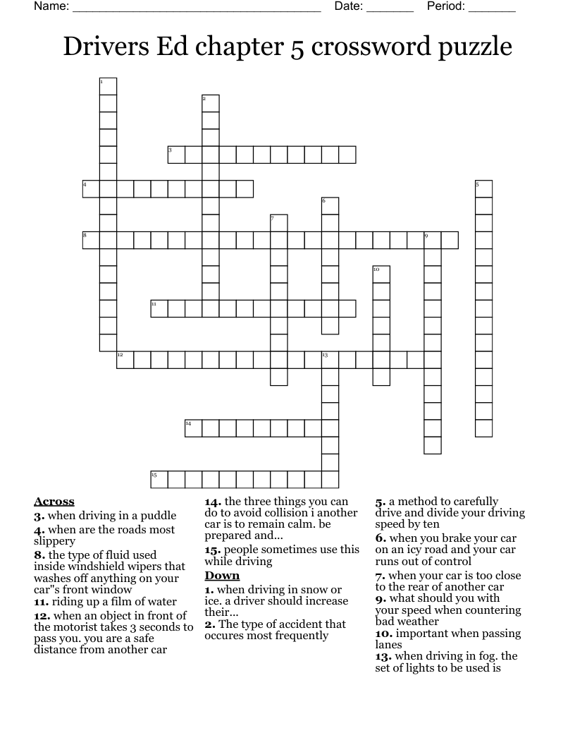 Drivers Ed Chapter 5 Crossword Puzzle WordMint Drivers Ed Chapter 5 Crossword Puzzle WordMint