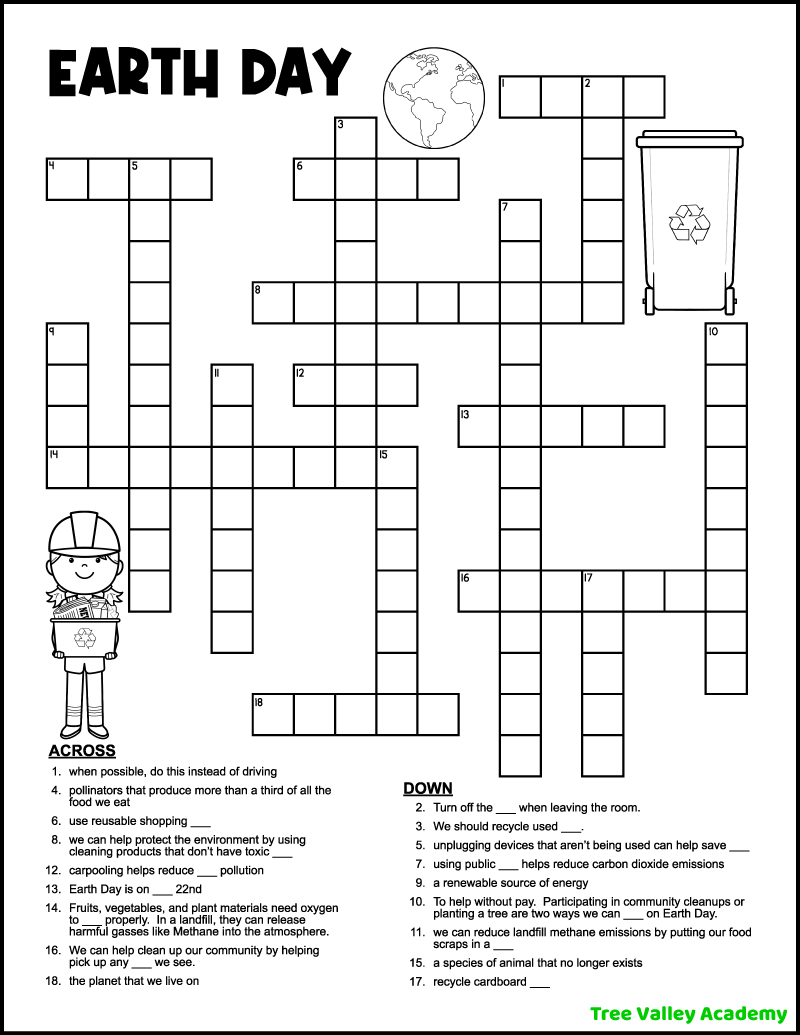 Earth Day Crossword Tree Valley Academy