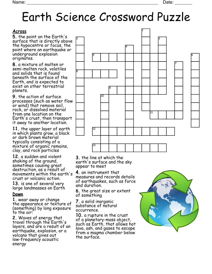 Earth Science Crossword Puzzle WordMint Earth Science Crossword Puzzle WordMint
