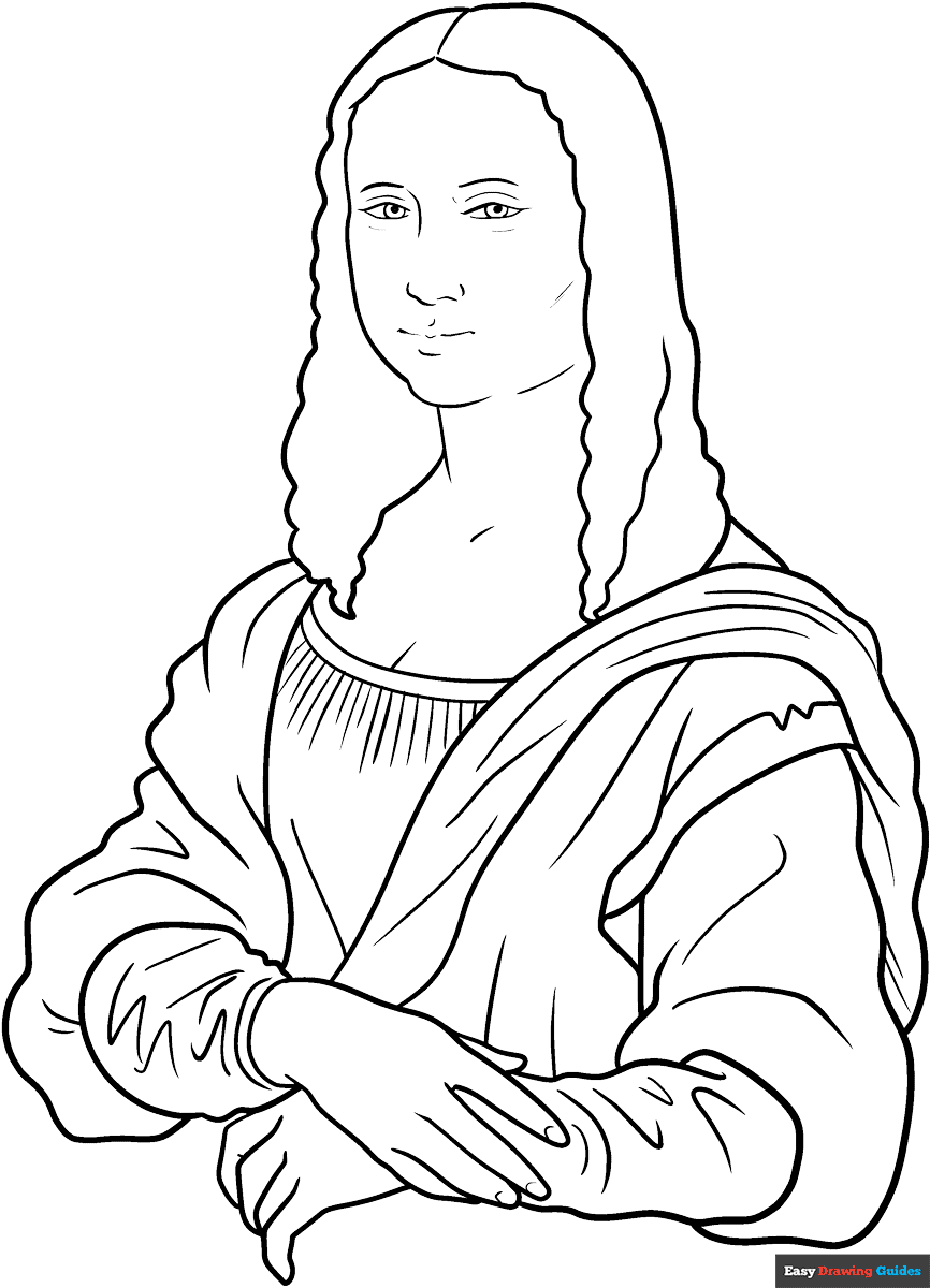 Easy Mona Lisa Coloring Page Easy Drawing Guides