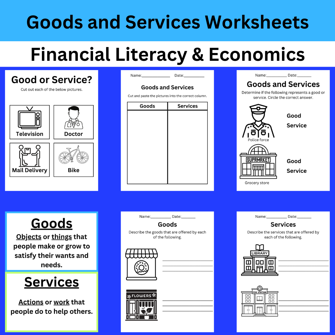 Economics Goods And Services Worksheets And Sorting Financial Literacy Classful