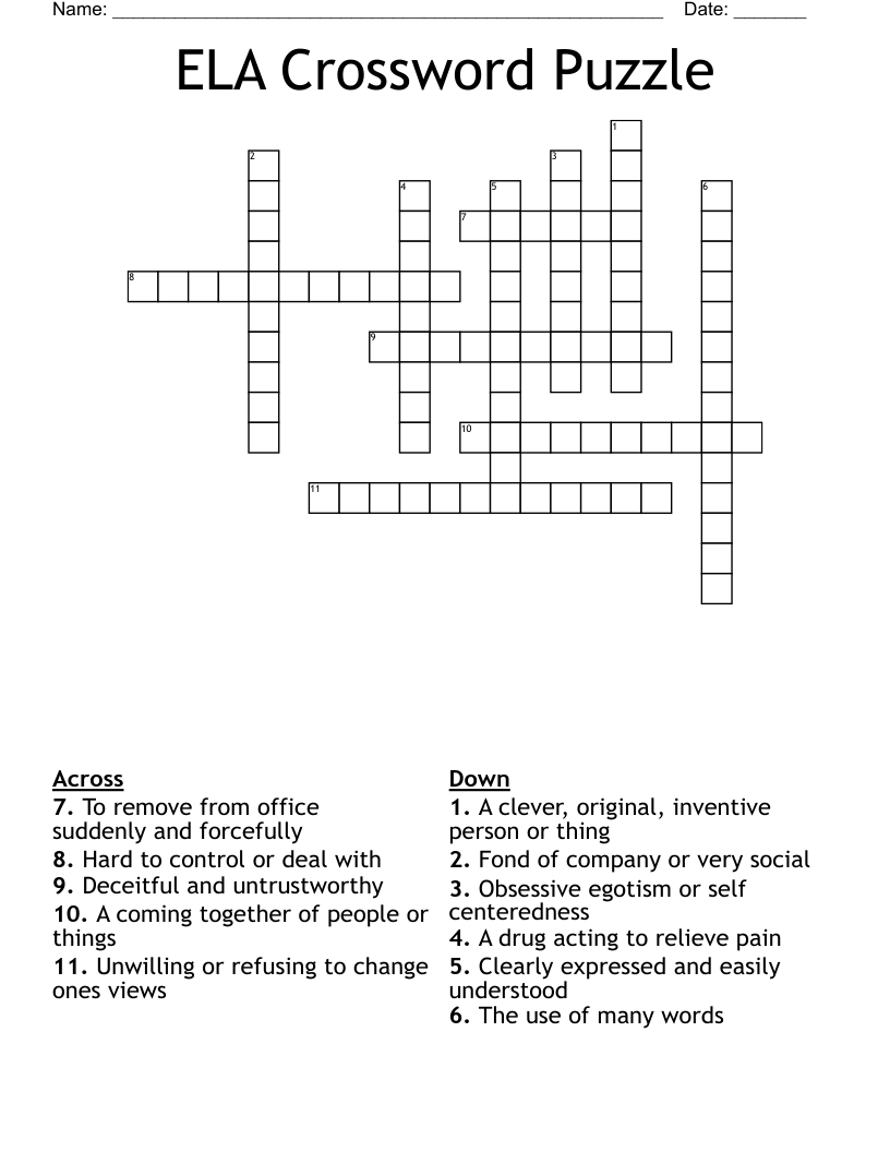 ELA Crossword Puzzle WordMint ELA Crossword Puzzle WordMint