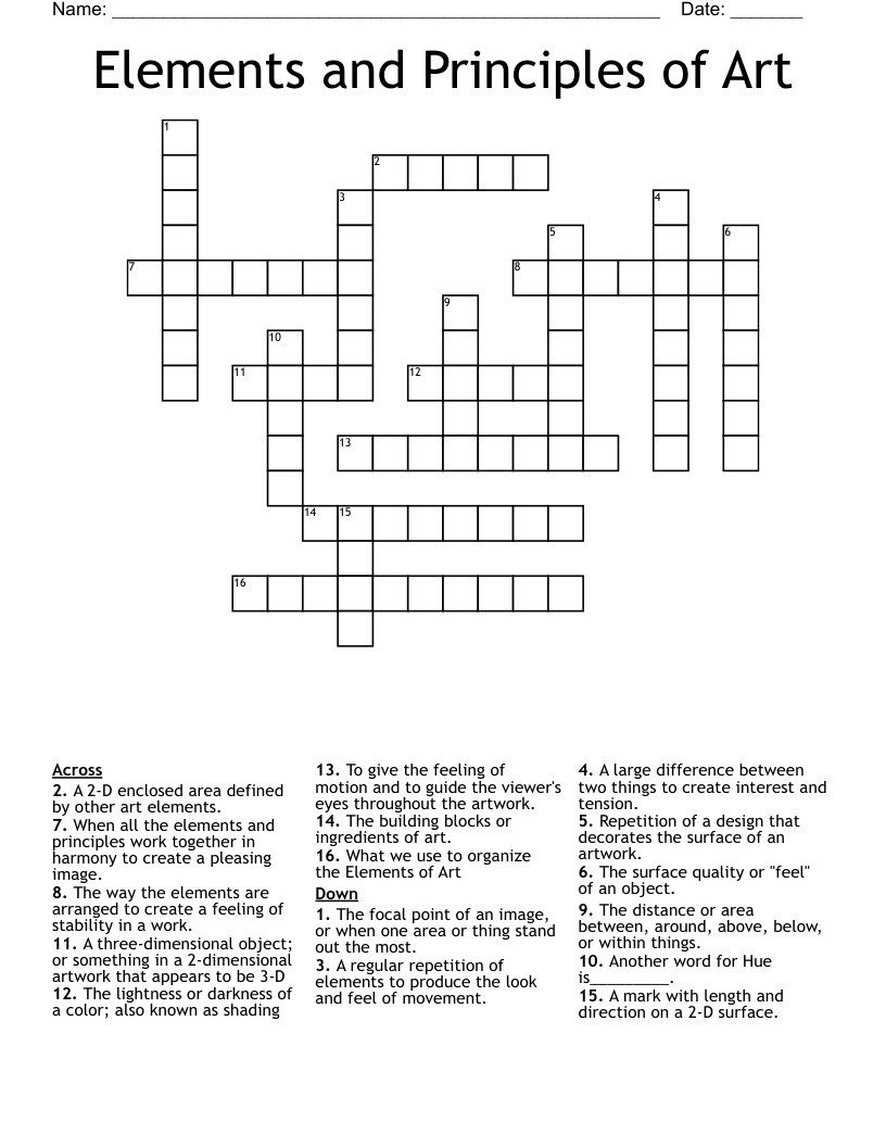 Elements And Principles Of Art Crossword WordMint
