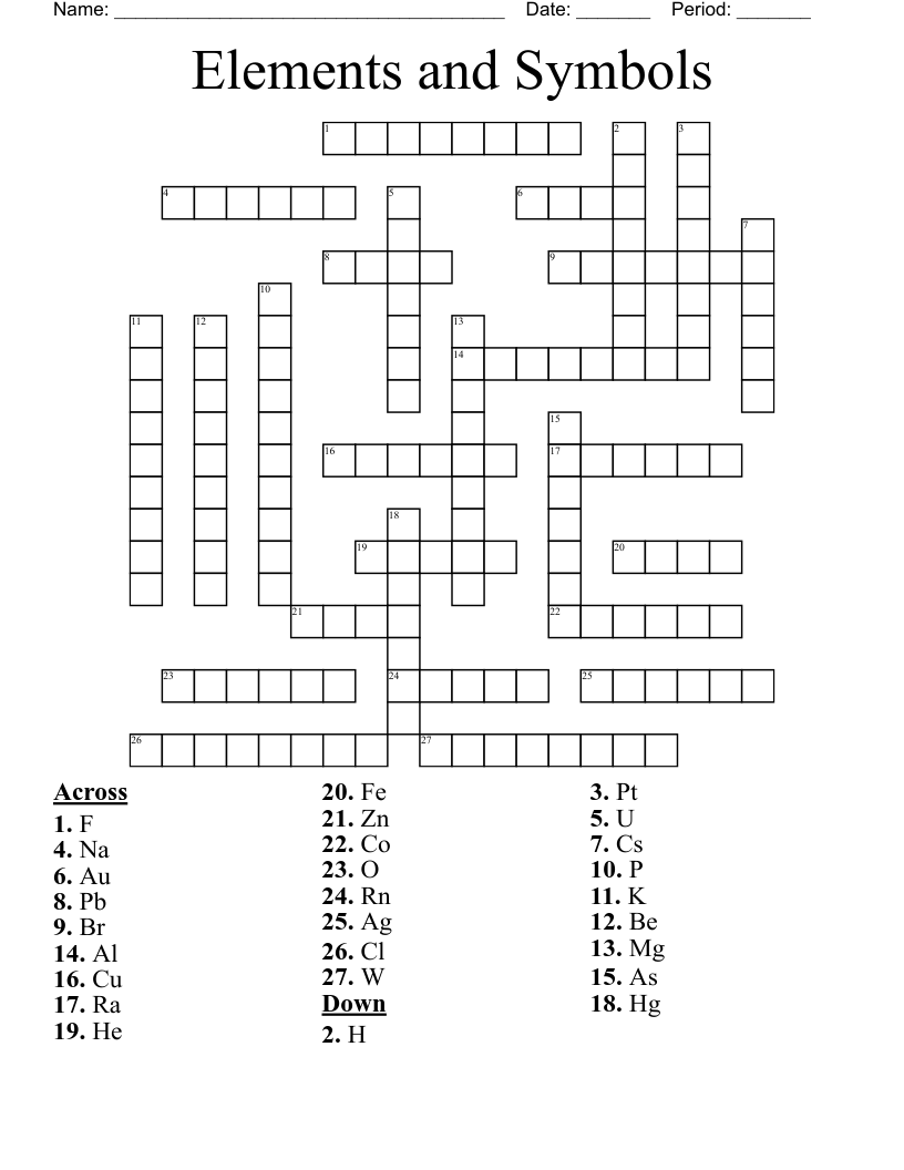 Elements And Symbols Crossword WordMint Elements And Symbols Crossword WordMint
