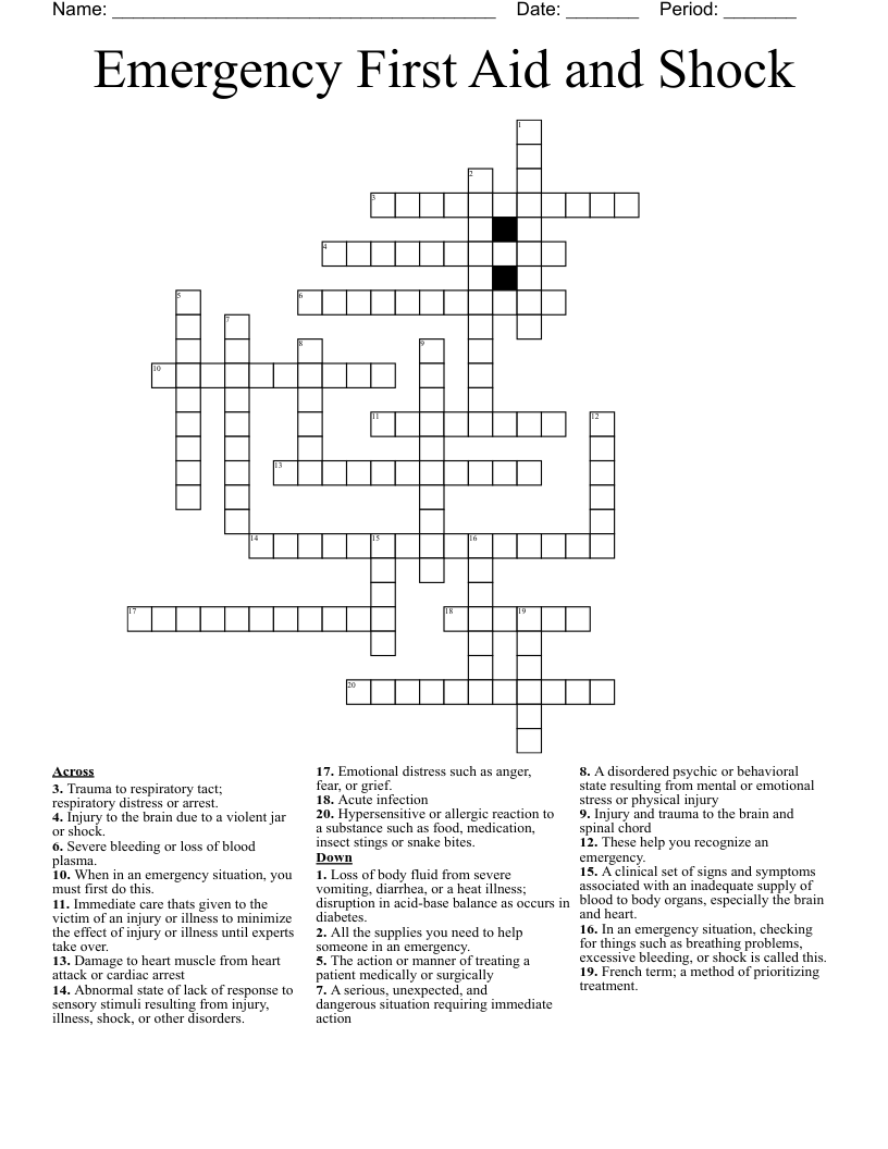 Emergency First Aid And Shock Crossword WordMint Emergency First Aid And Shock Crossword WordMint