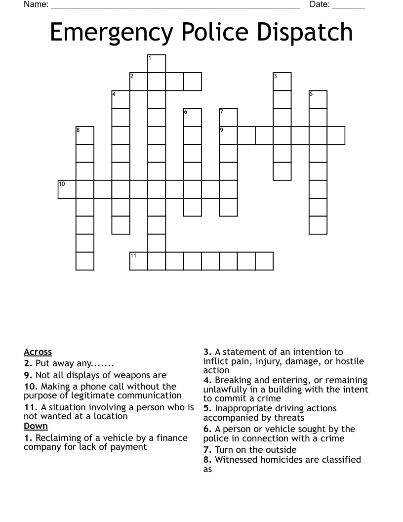 Emergency Police Dispatch Crossword WordMint