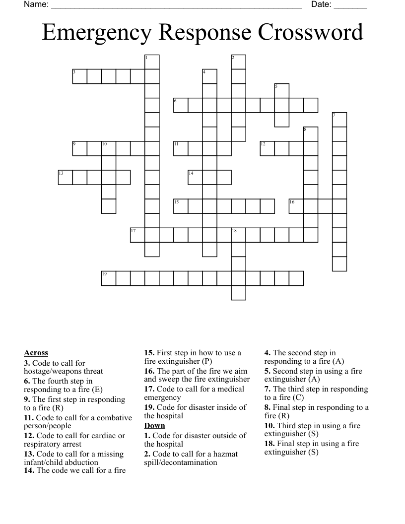 Emergency Response Crossword WordMint