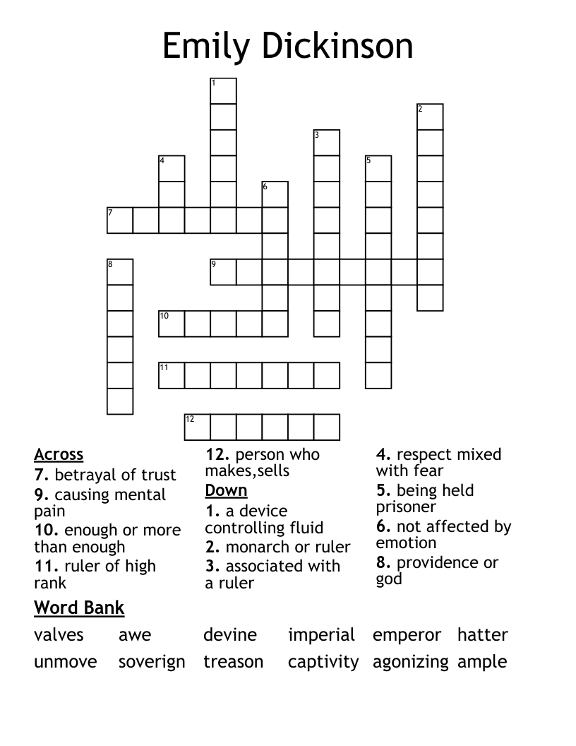Emily Dickinson Crossword WordMint