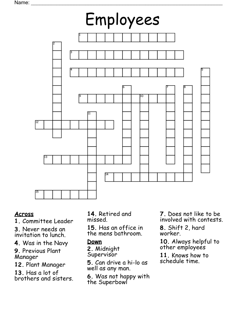 Employees Crossword WordMint