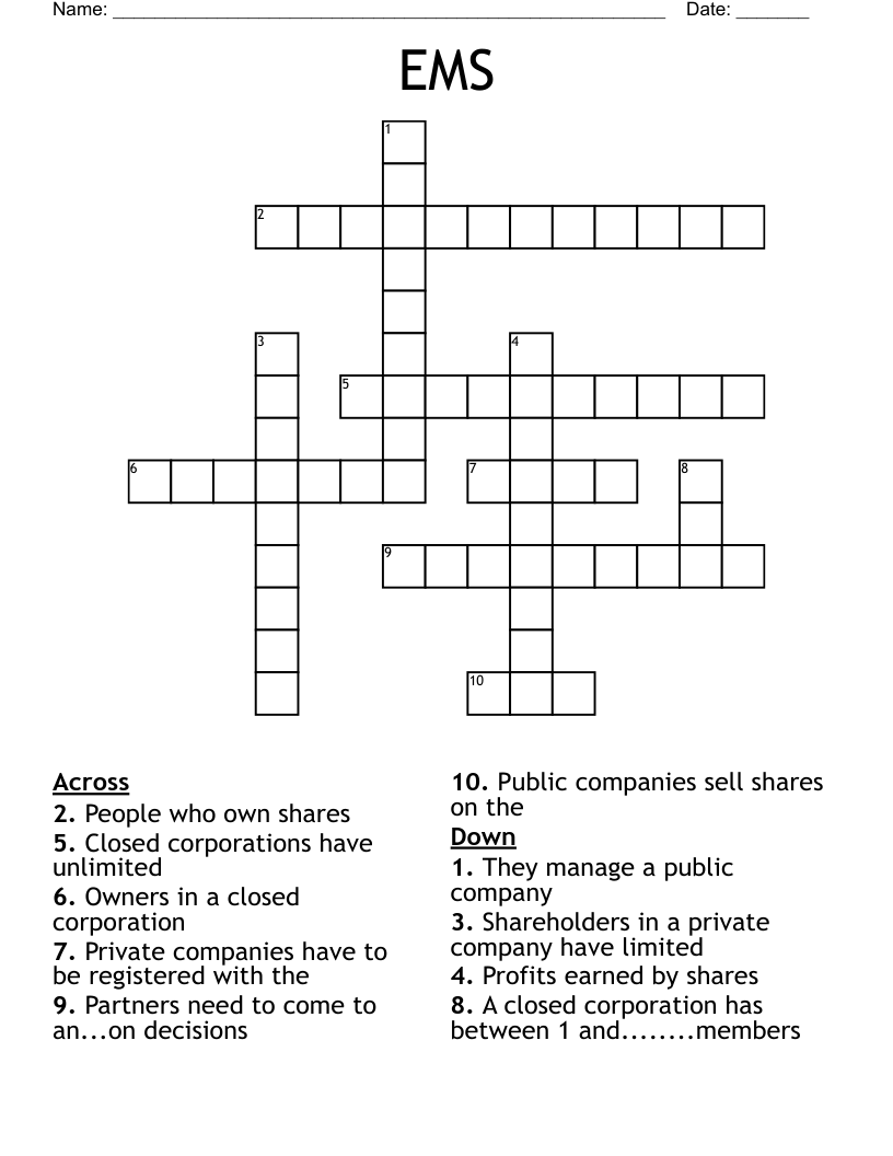 EMS Crossword WordMint