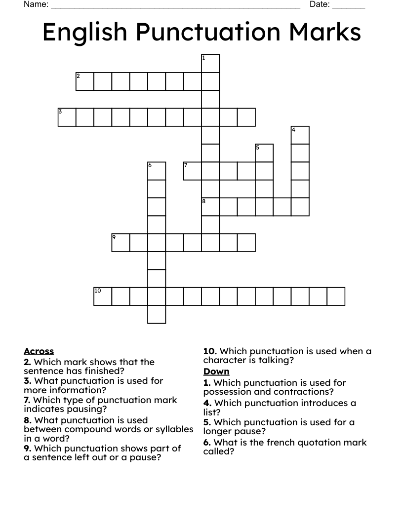 English Punctuation Marks Crossword WordMint