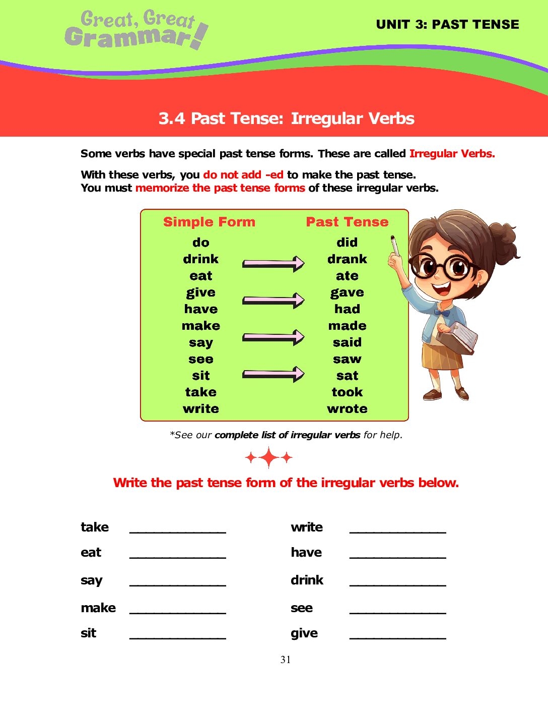 ESL Grammar PAST TENSE 4 Irregular Verbs Stickyball ESL Lessons
