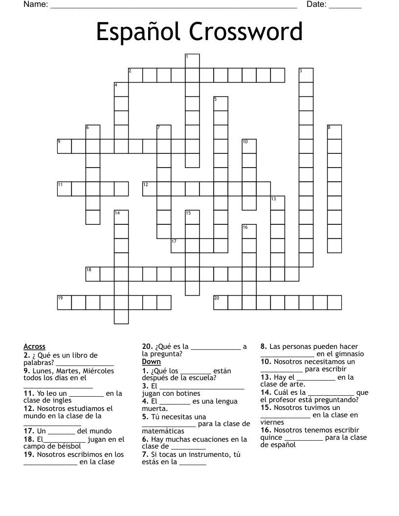 Espa ol Crossword WordMint