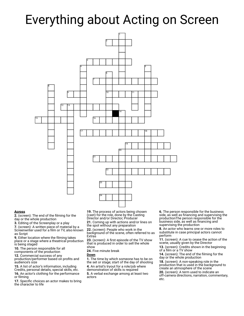Everything About Acting On Screen Crossword WordMint Everything About Acting On Screen Crossword WordMint