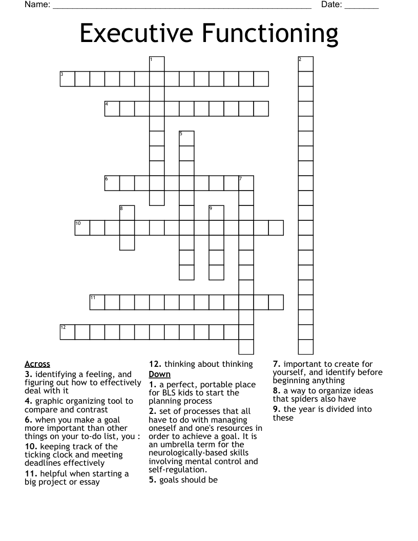 Executive Functioning Crossword WordMint