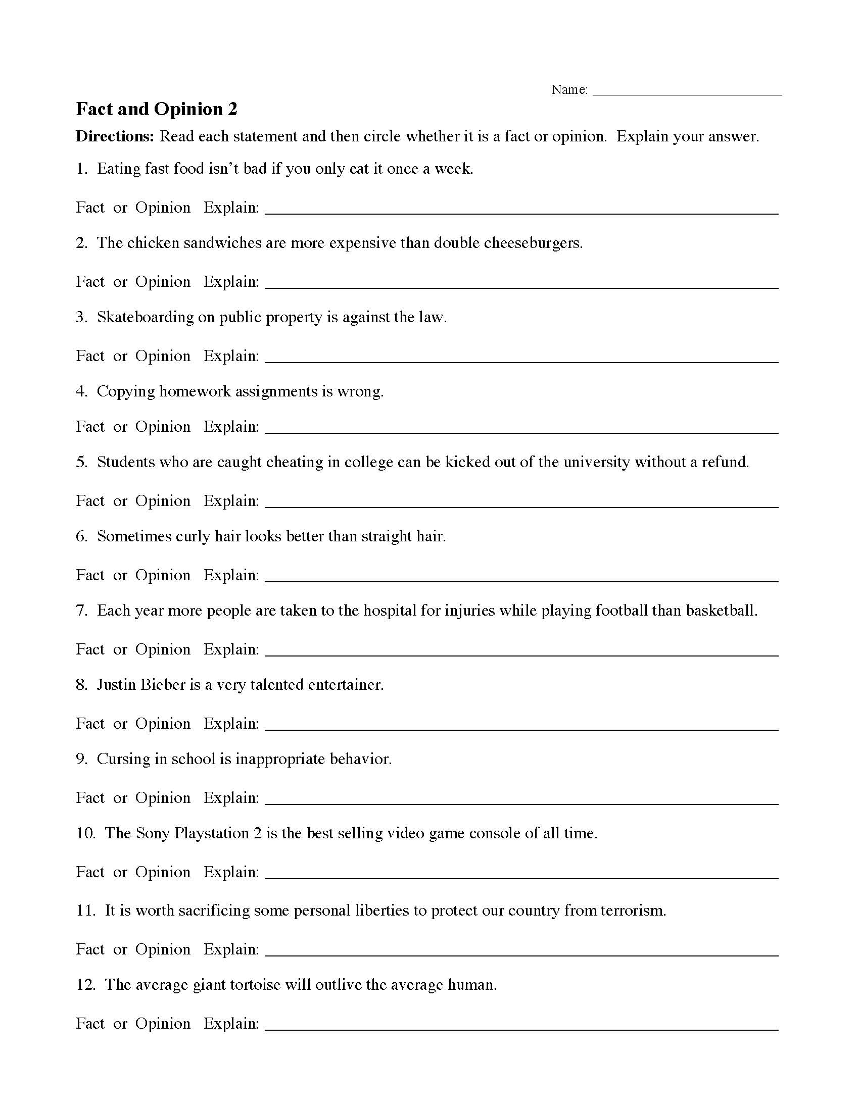 Fact And Opinion Worksheets Reading Comprehension