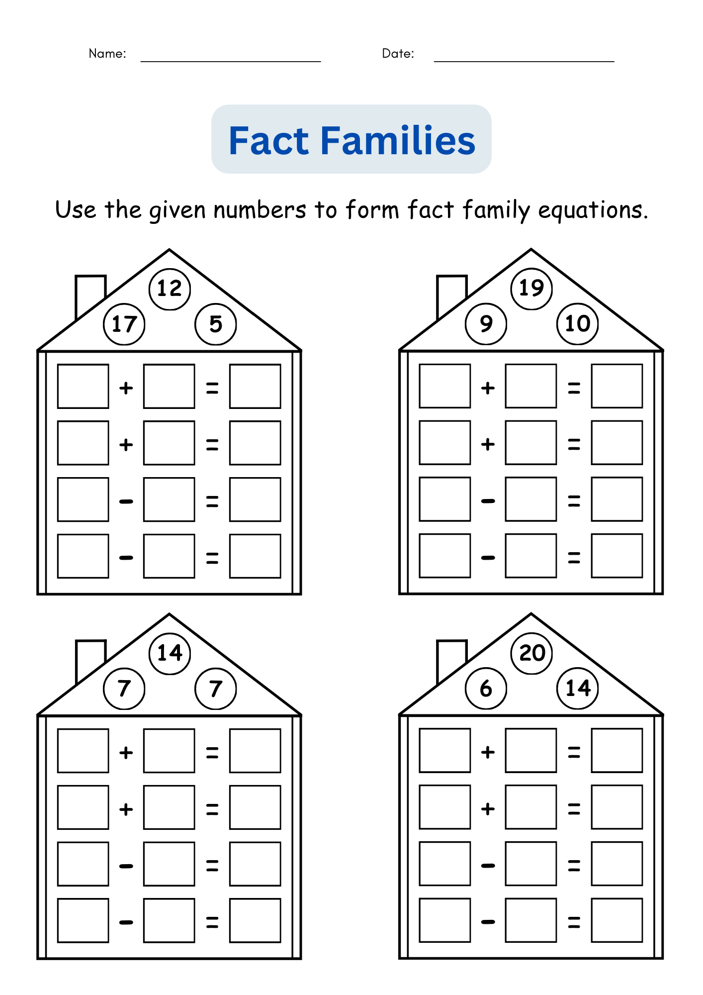 math fact family worksheets