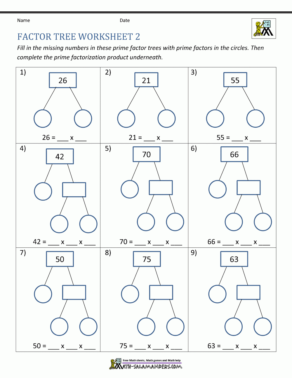 factors and prime factorization worksheets