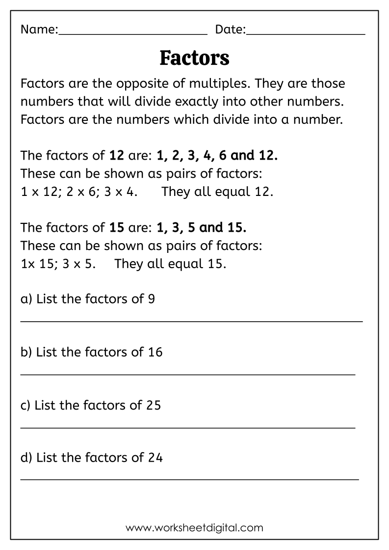 factors and multiples worksheet factors and multiples worksheet