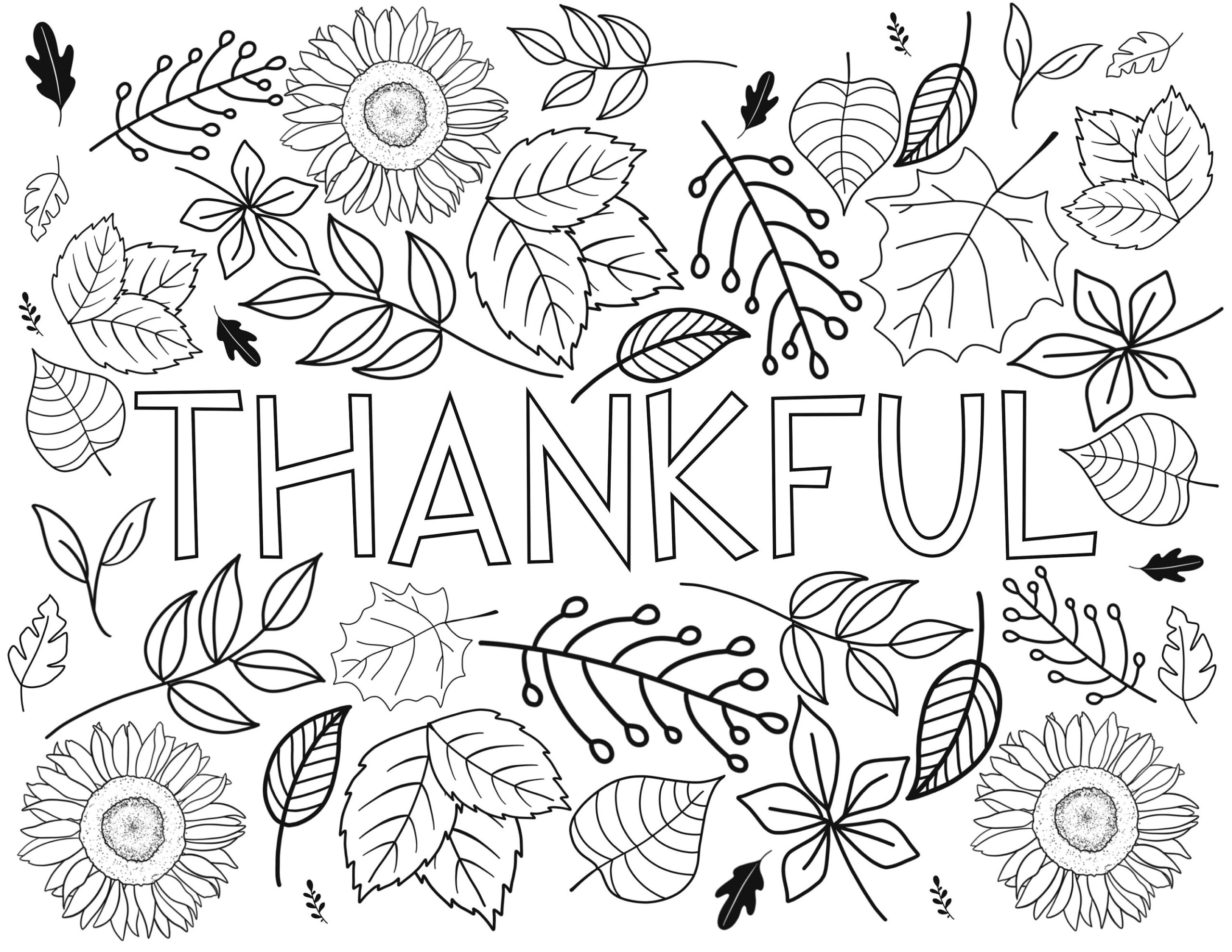Fall Coloring Page Thankful Leaves Sunflowers PDF Download Etsy Israel