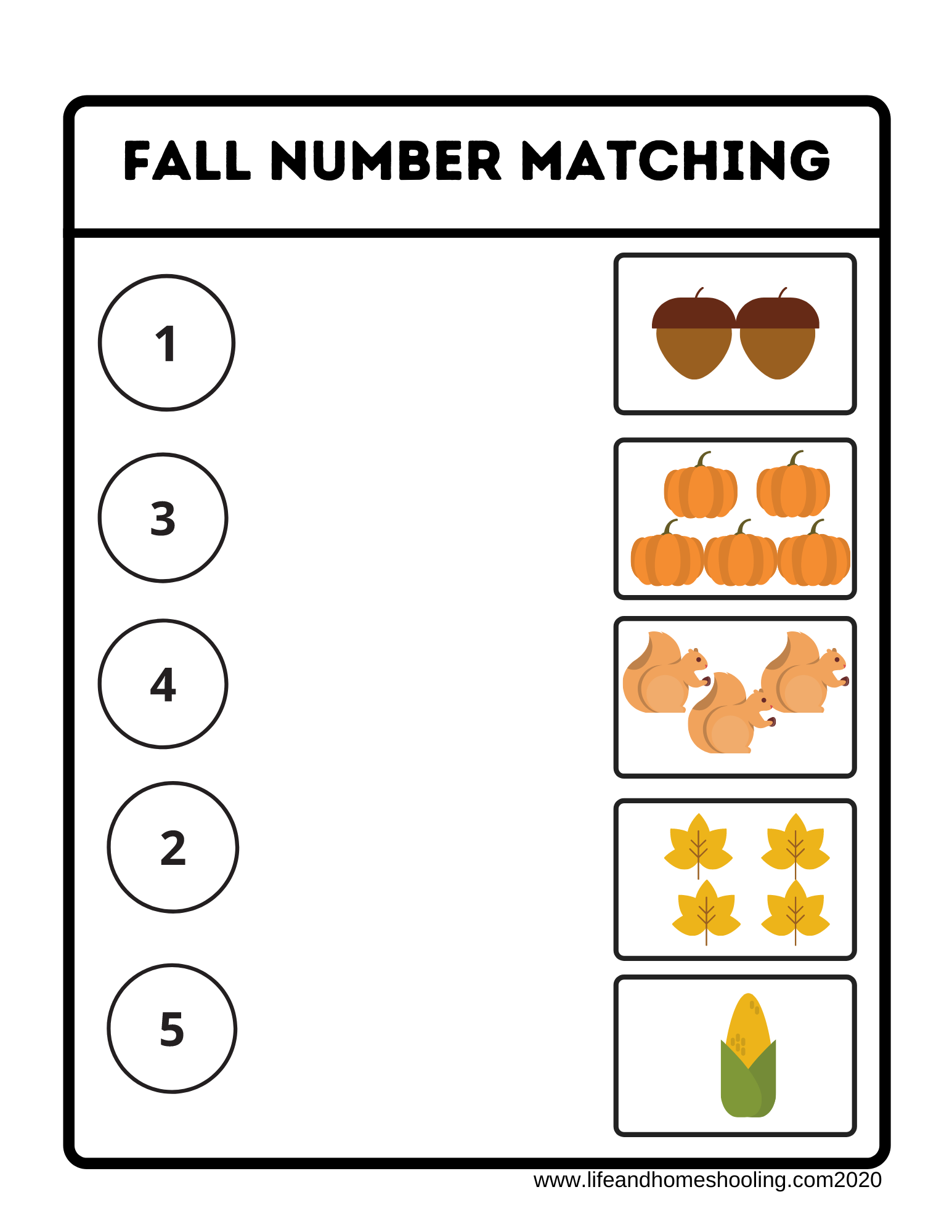 Fall Numbers Matching Made By Teachers Fall Numbers Matching Made By Teachers