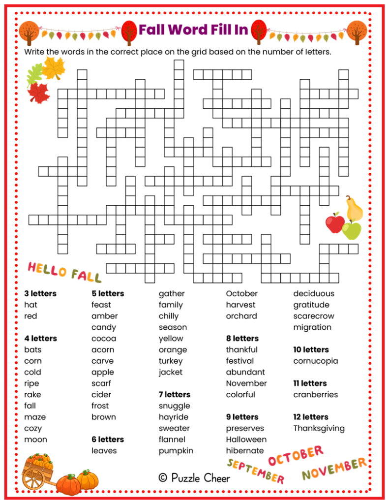 printable fill in crossword puzzles
