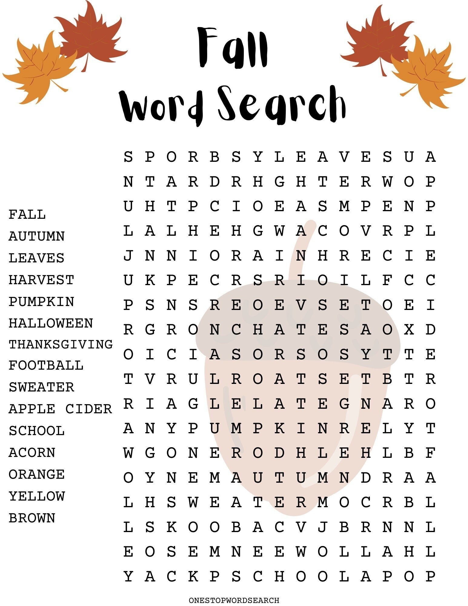 Fall Word Search Puzzle With Answer Sheet Autumn Word Search Seasonal Games Seasonal Puzzles Family Activities Children s Puzzles Etsy Hong Kong