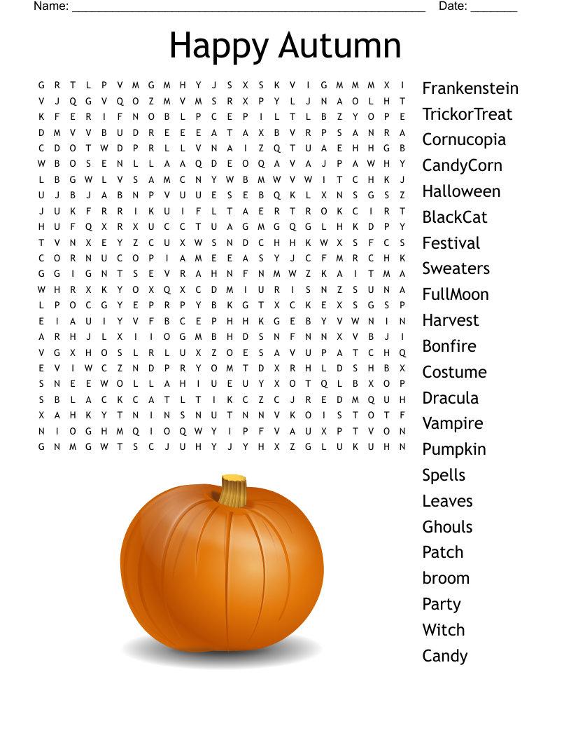 fall word search puzzle