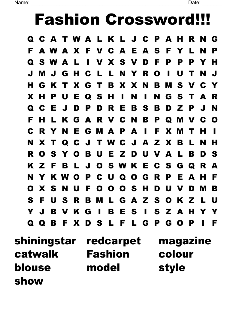 Fashion Crossword Word Search WordMint Fashion Crossword Word Search WordMint