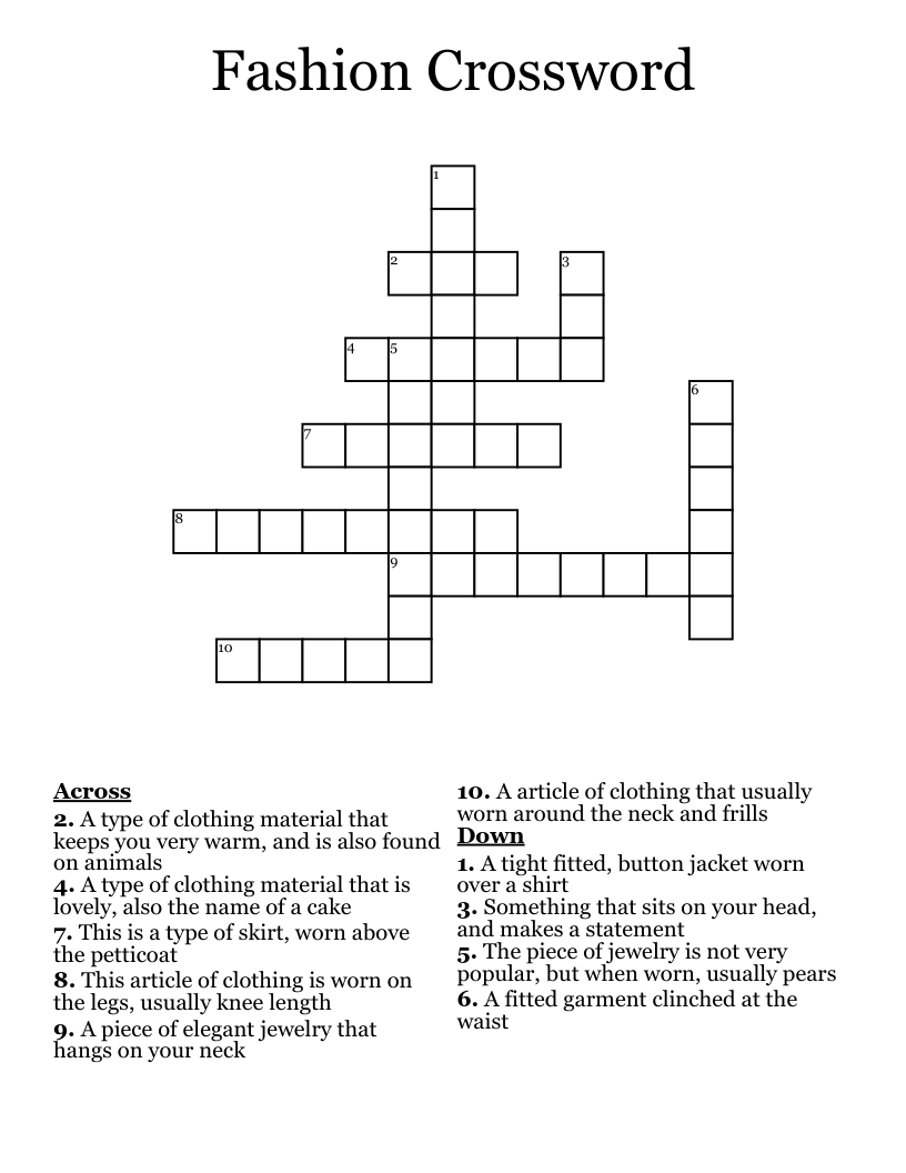 Fashion Crossword WordMint