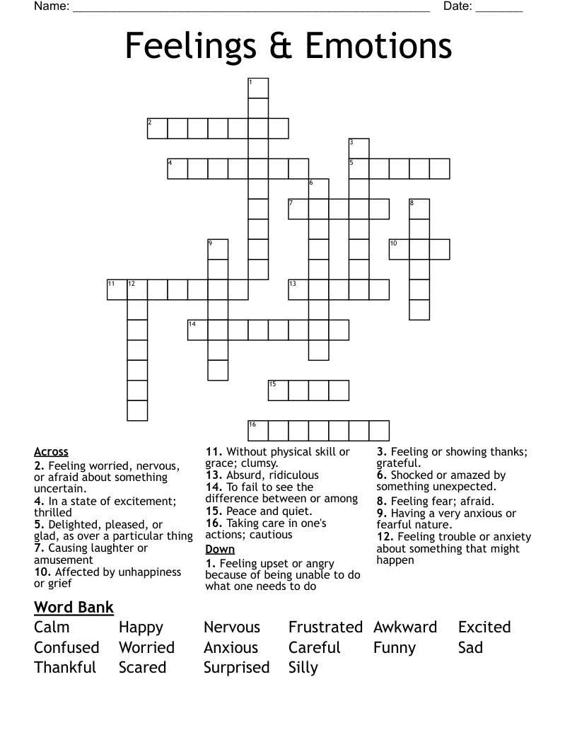 Feelings Emotions Crossword WordMint