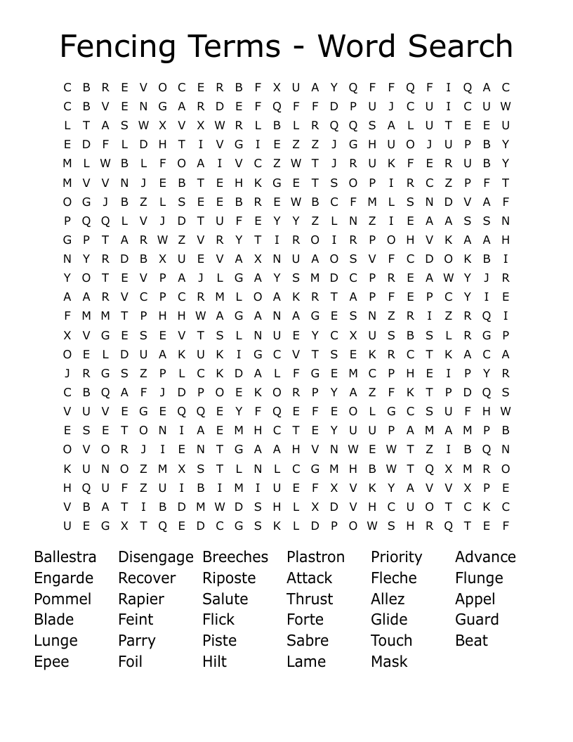 Fencing Terms Word Search WordMint